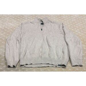 Eddie Bauer Sweater Men's L Beige 1/4 Zip Mock Neck Ribbed Knit Pullover Cotton